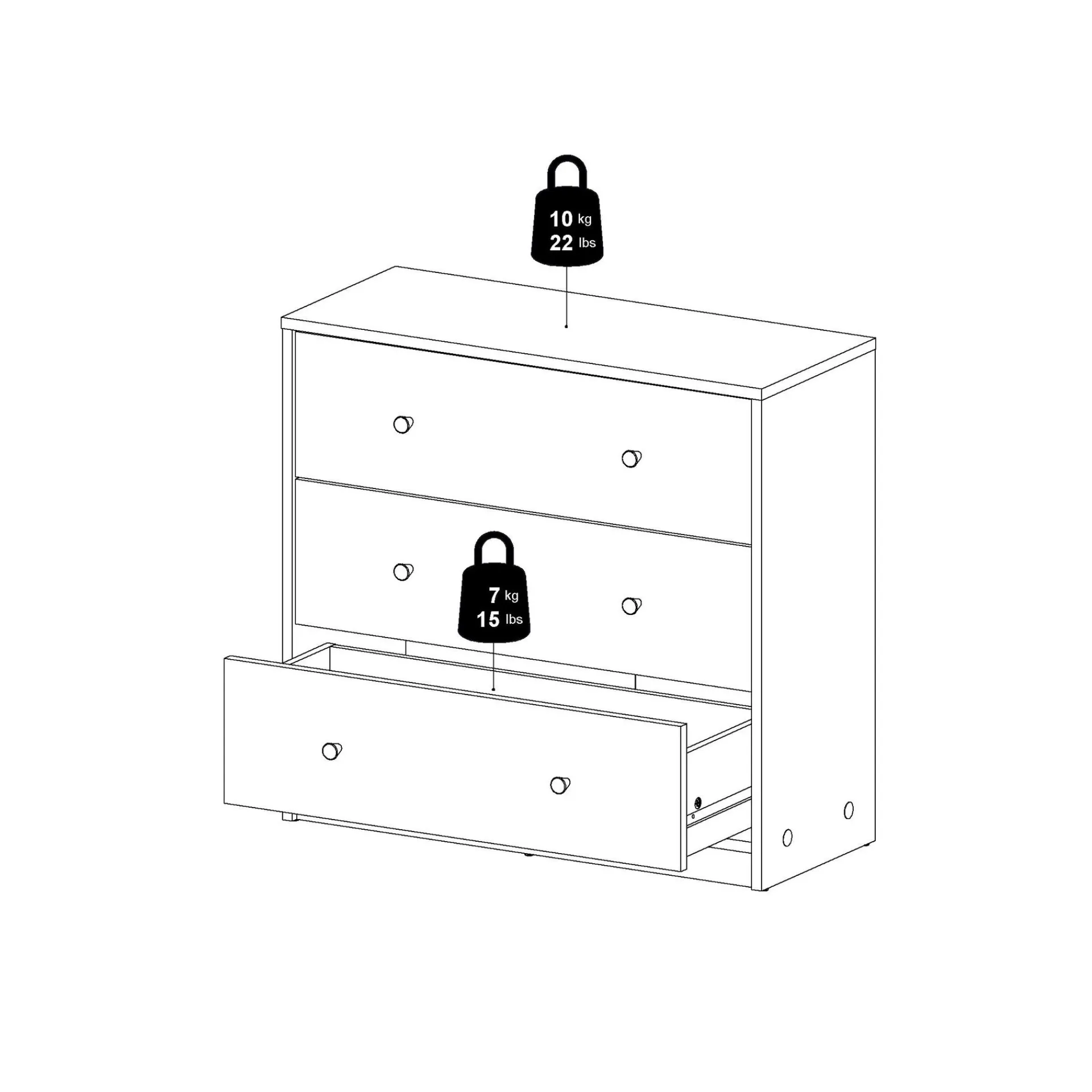 Tvilum Kommode|Gangoppbevaring-Renor Kommode 3 skuffer 72x30x68 cm Svart