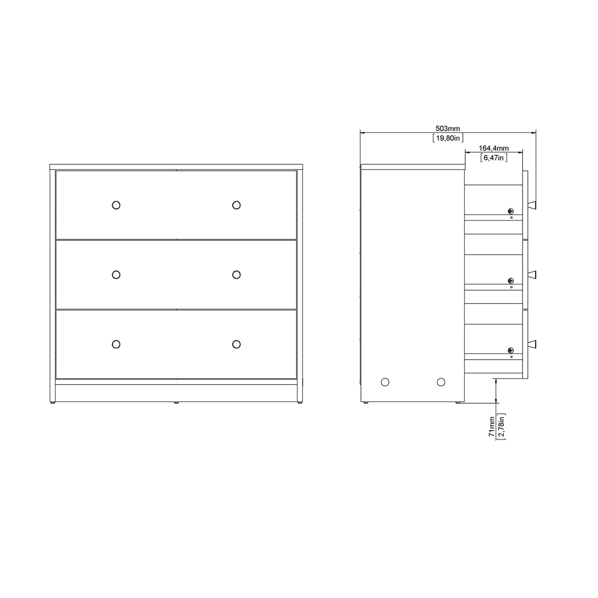 Tvilum Kommode|Gangoppbevaring-Renor Kommode 3 skuffer 72x30x68 cm Svart
