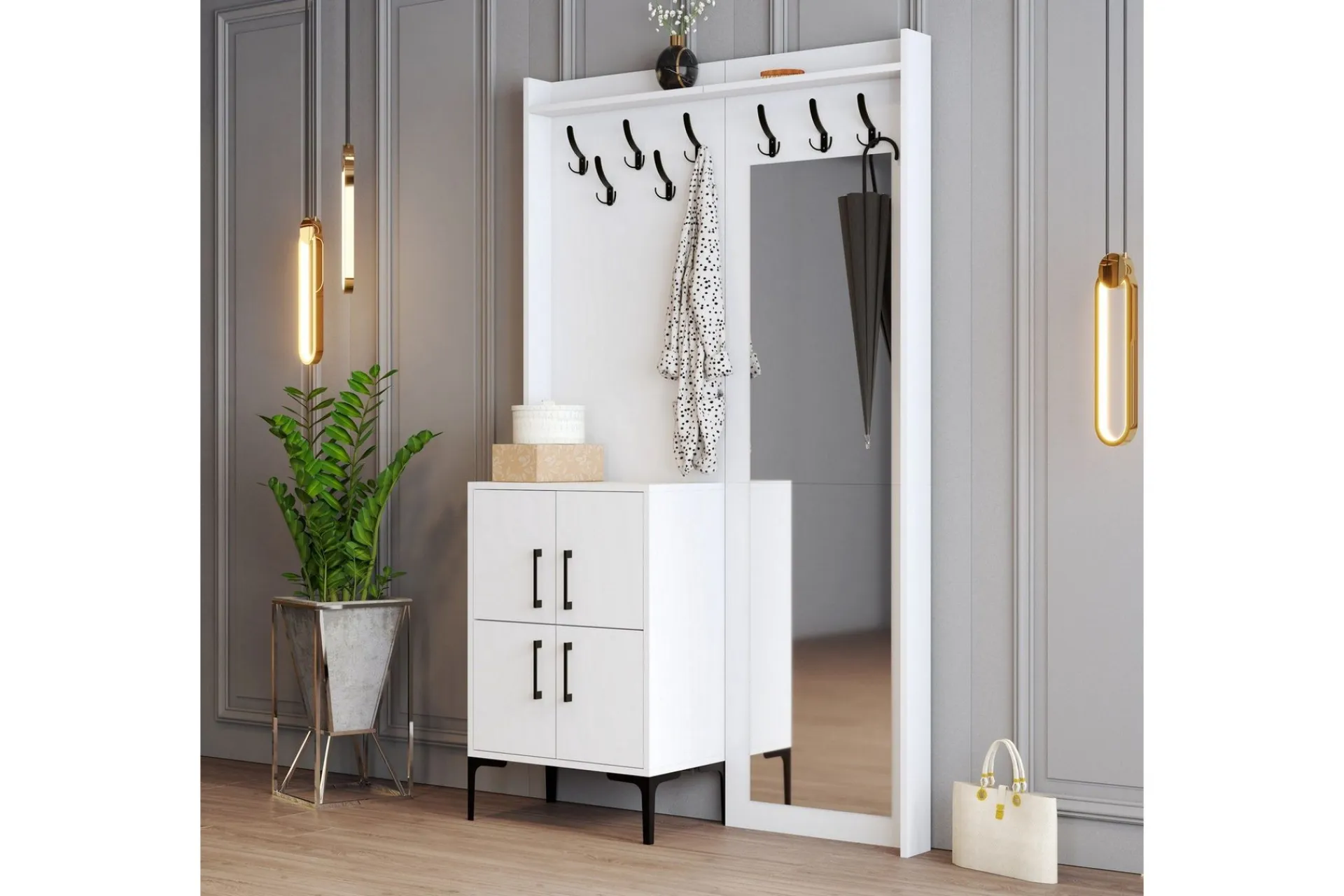 Møbelsett Til Gang & Entre|Møbelsett Til Gang & Entre-Retzow Hall møbelsett 35x120 cm med speil Hvit