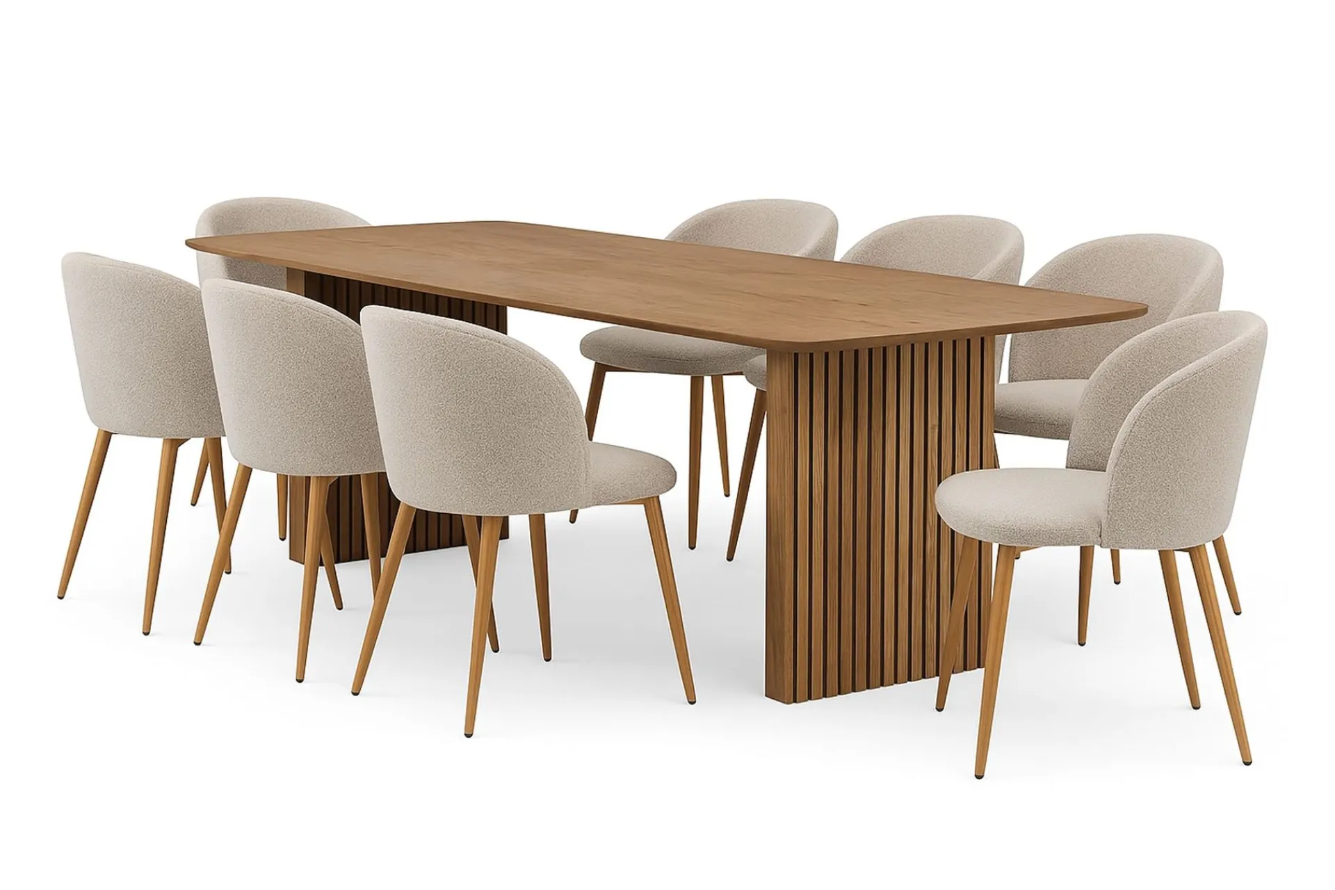 Bark Richeto spisebord 240 cm med 8 Greya spisestoler med armlener