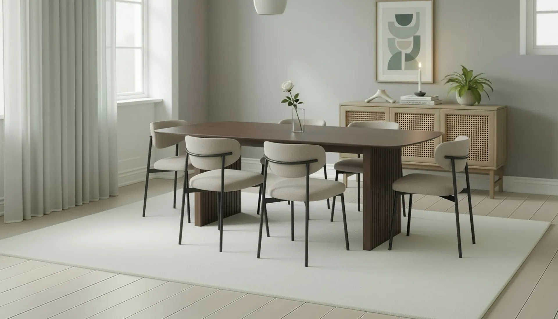 Bark Sminkebord & Toalettbord|Spisegrupper-Richeto spisebord 240 cm med 6 Lucy spisestoler Røkt eik