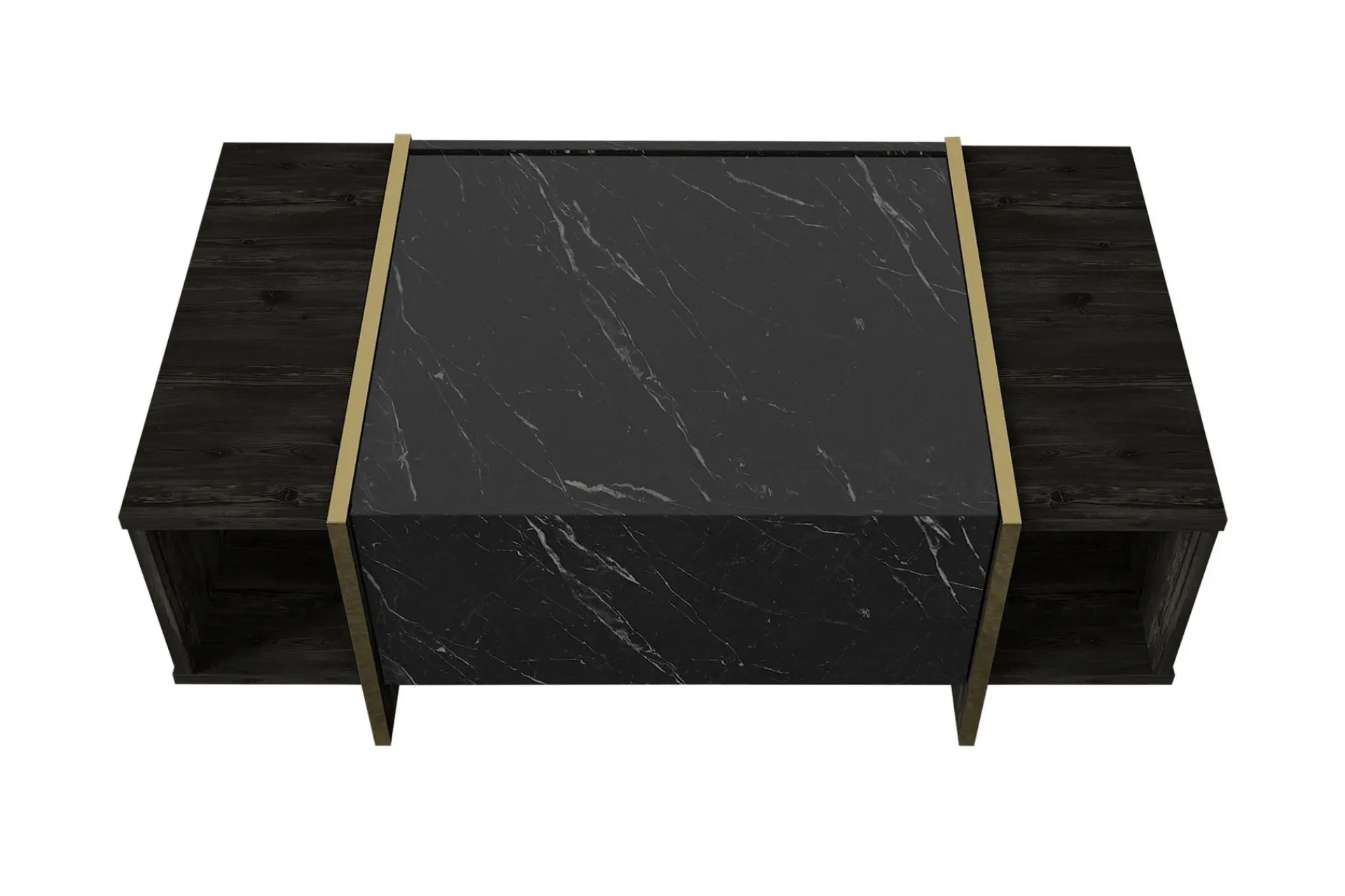 Sofabord-Riello Sofabord 104 cm med Oppbevaringshyller + Lucka Svart,Gull