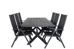 Venture Home Spisegrupper Hage-Rives Spisegruppe 200cm + 6 Break Posisjonsstoler Svart/Grå