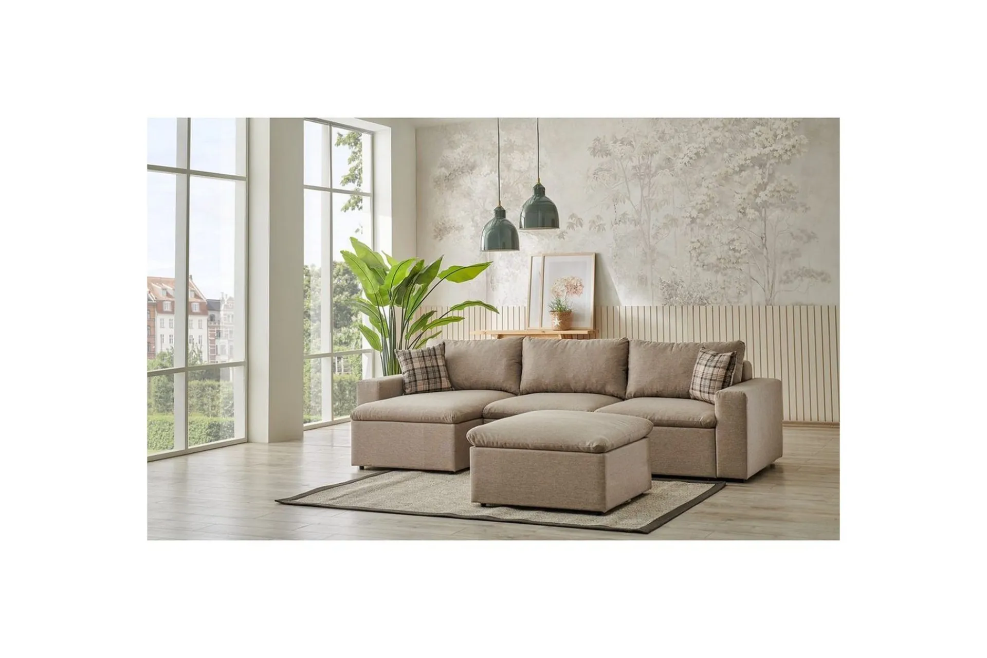 Sofa Med Sjeselong-Rivran Sofa med Divan 4-sits Cream