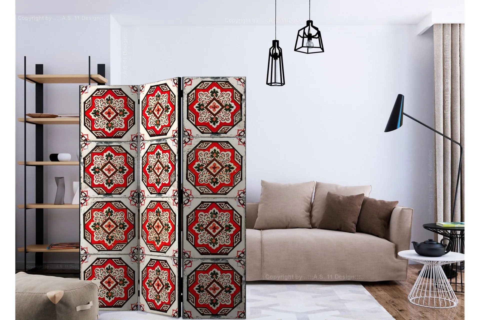 Bretteskjerm-Romdeler Dance of Red Line 113x517 cm