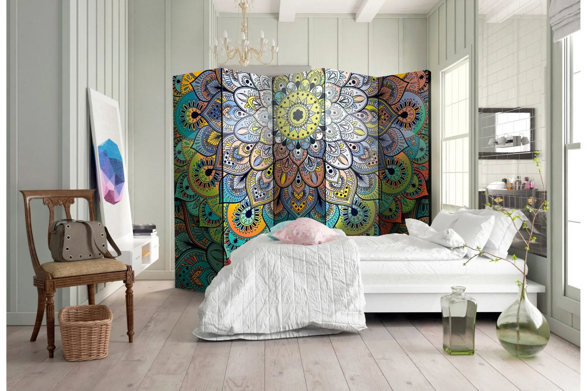 Bretteskjerm-Romdeler Fargerik Stained Glass II 222x517 cm