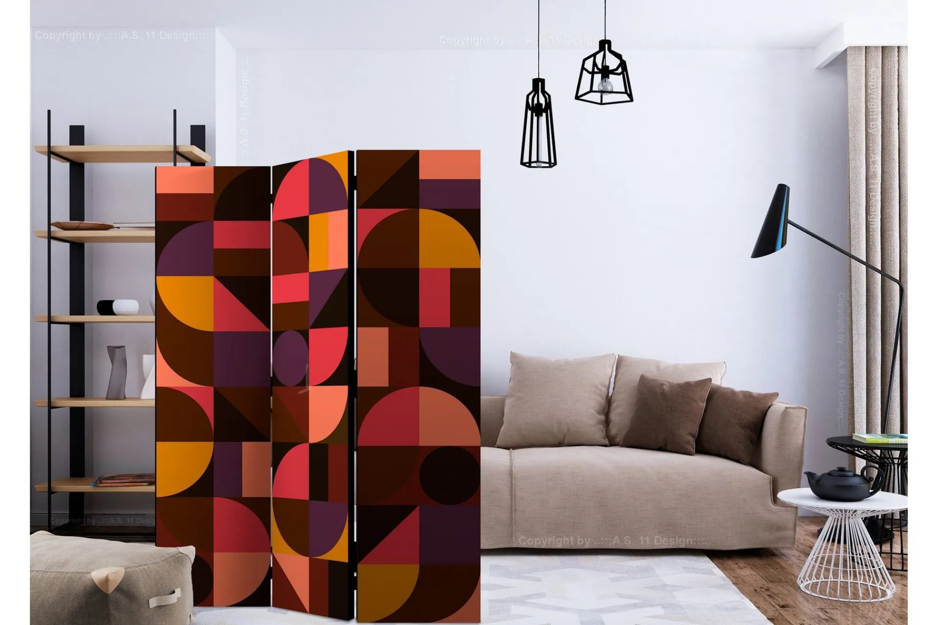 Bretteskjerm-Romdeler Geometric Mosaic Red