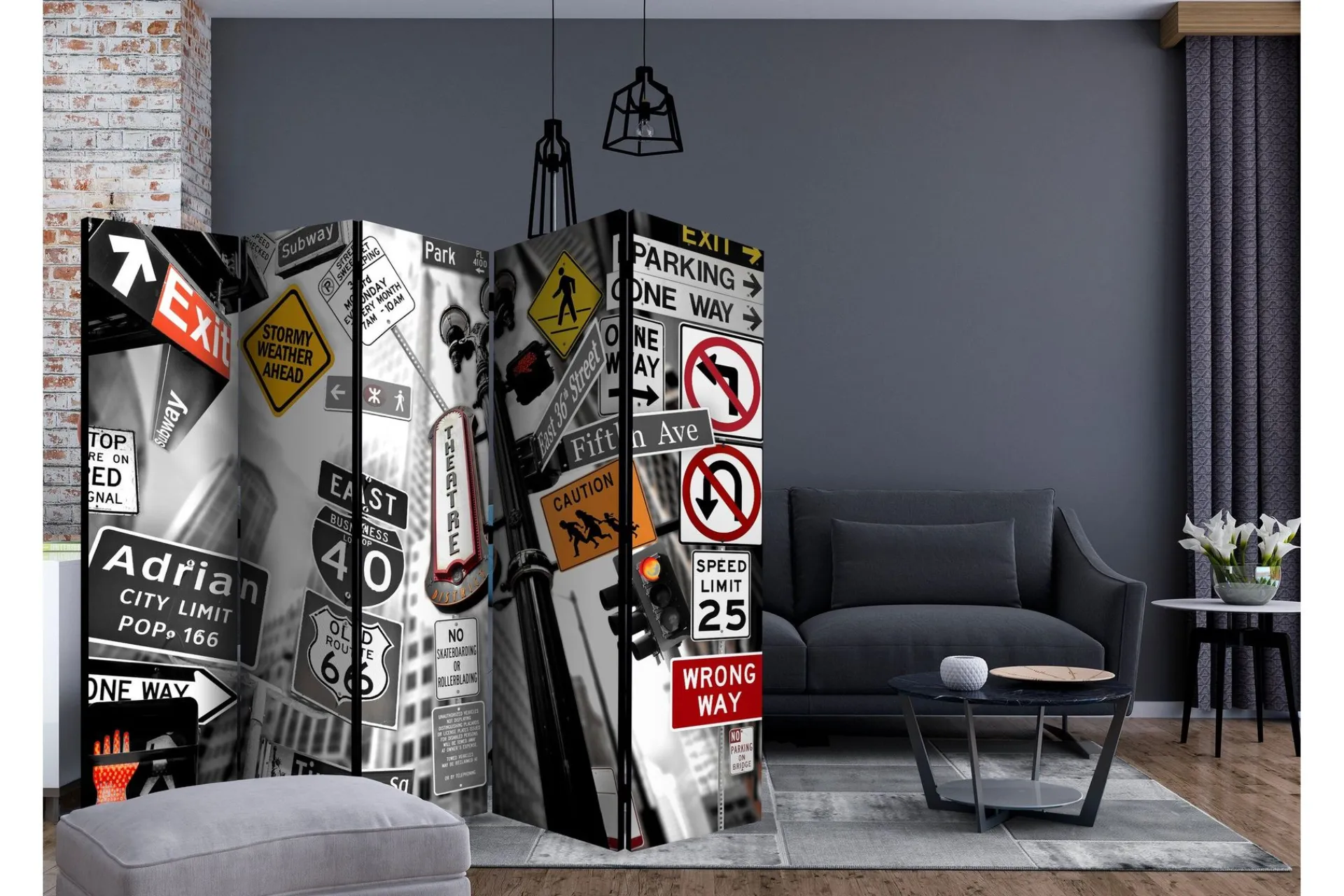 Bretteskjerm-Romdeler New York Signs II