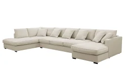 Scandinavian Choice U-Sofa-Rossita Lyx 6-seters høyrevendt U-formet ekstra dyp sofa med divan og sjeselong i stoff Beige