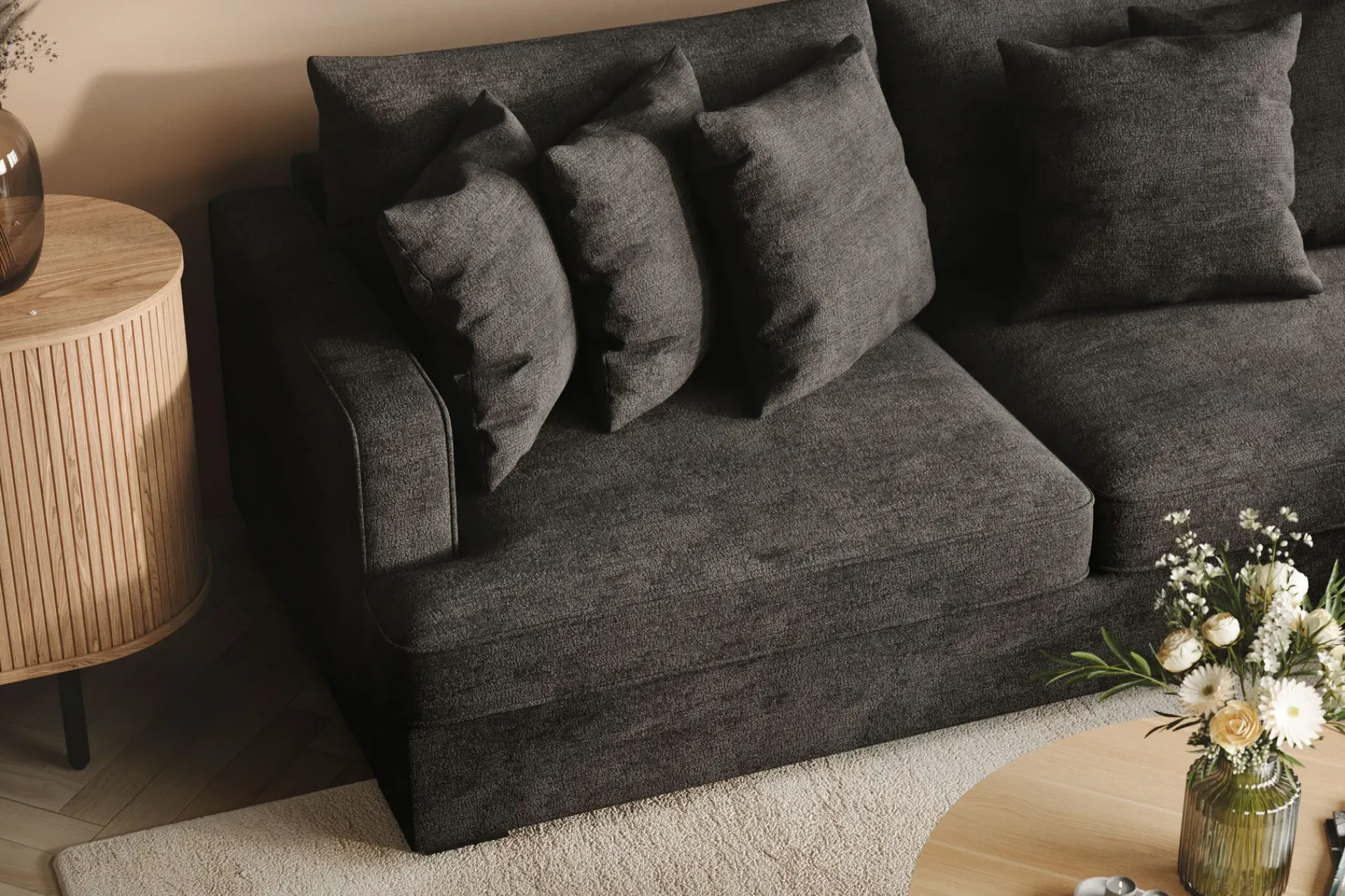 Scandinavian Choice Rossita 4-seters Høyrevendt L-formet Dyp Sjeselongsofa i Chenille