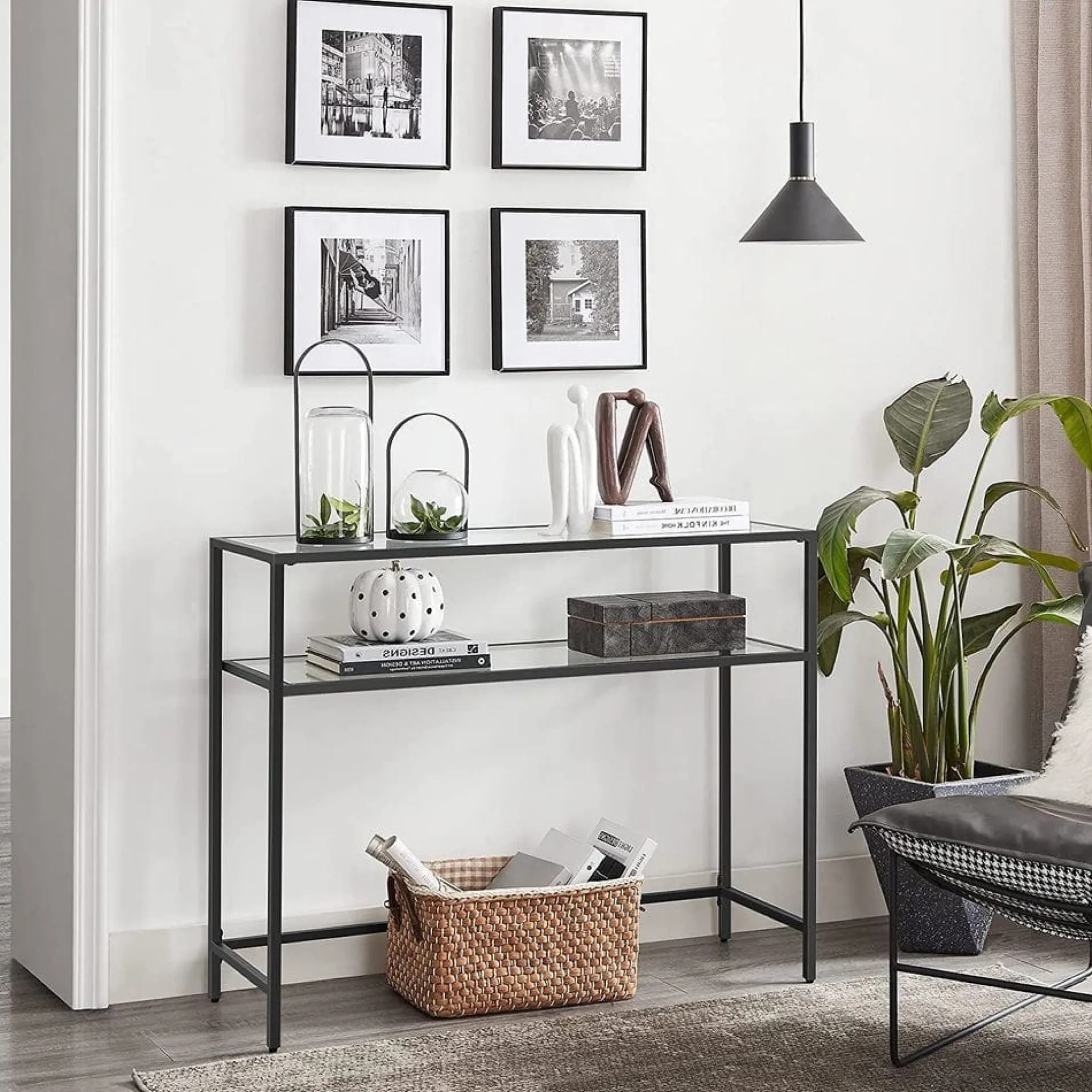 Gangbord|Avlastningsbord-Rovena Kommode 90 cm Svart og transparent