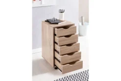 Wohnling Rullecontainer 5 skuffer foliert sponplate med hjul, moderne stil Sonoma