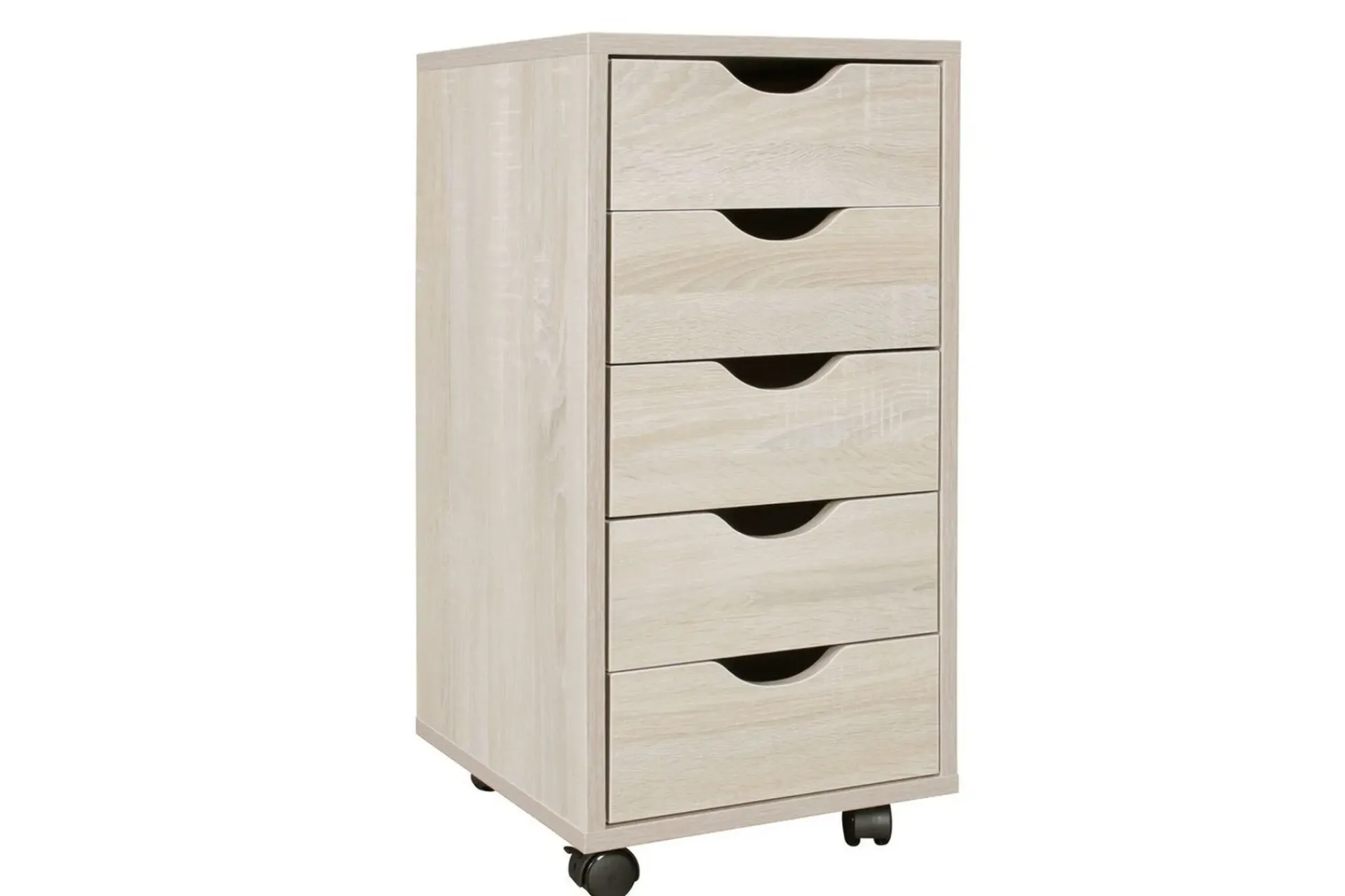 Wohnling Rullecontainer 5 skuffer foliert sponplate med hjul, moderne stil Sonoma