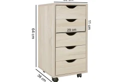 Wohnling Rullecontainer 5 skuffer foliert sponplate med hjul, moderne stil Sonoma