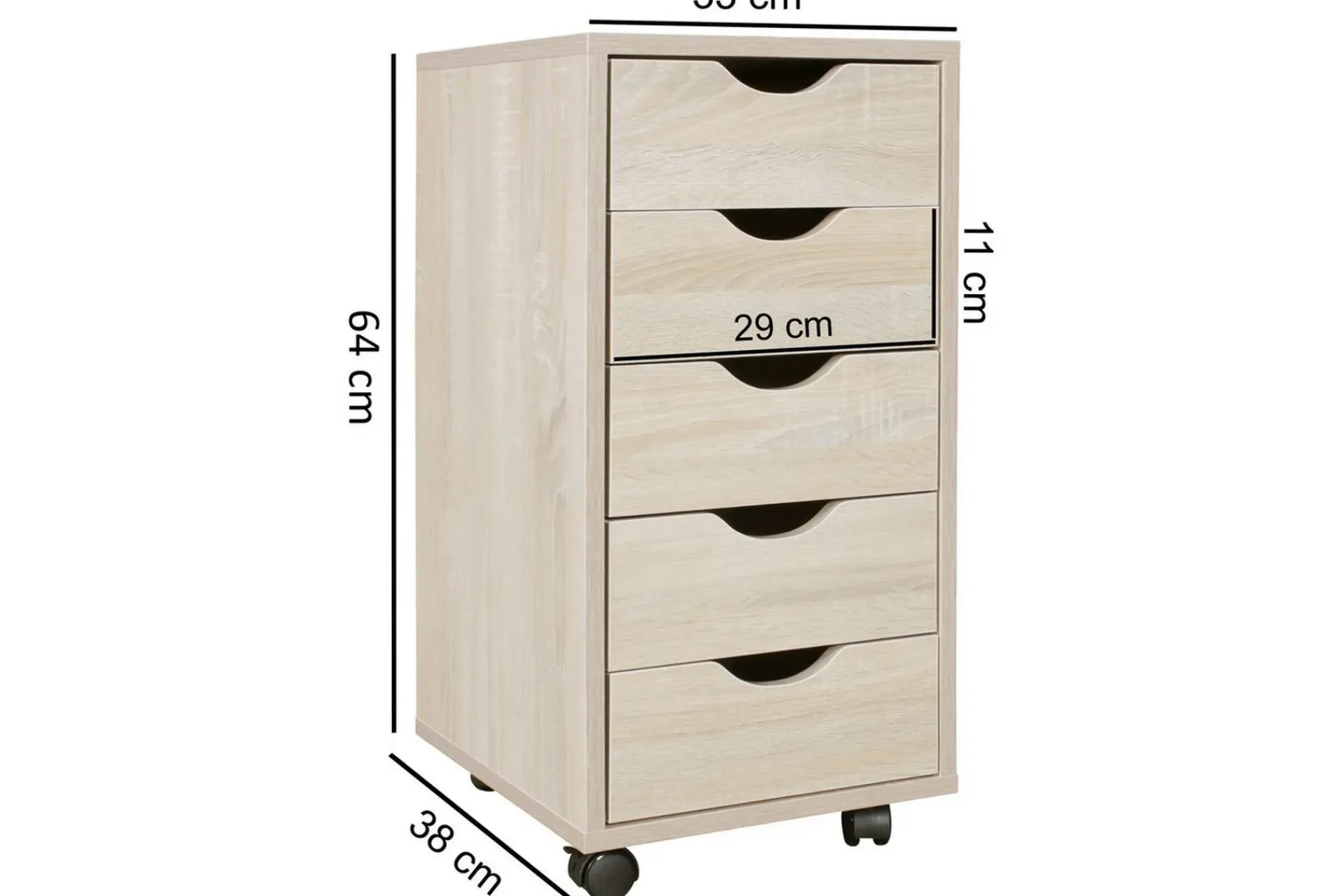 Wohnling Rullecontainer 5 skuffer foliert sponplate med hjul, moderne stil Sonoma