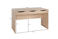 Wohnling Kontorbord-Ryea Skrivebord 120 cm med Oppbevaring 3 Skuffer Tre/Natur