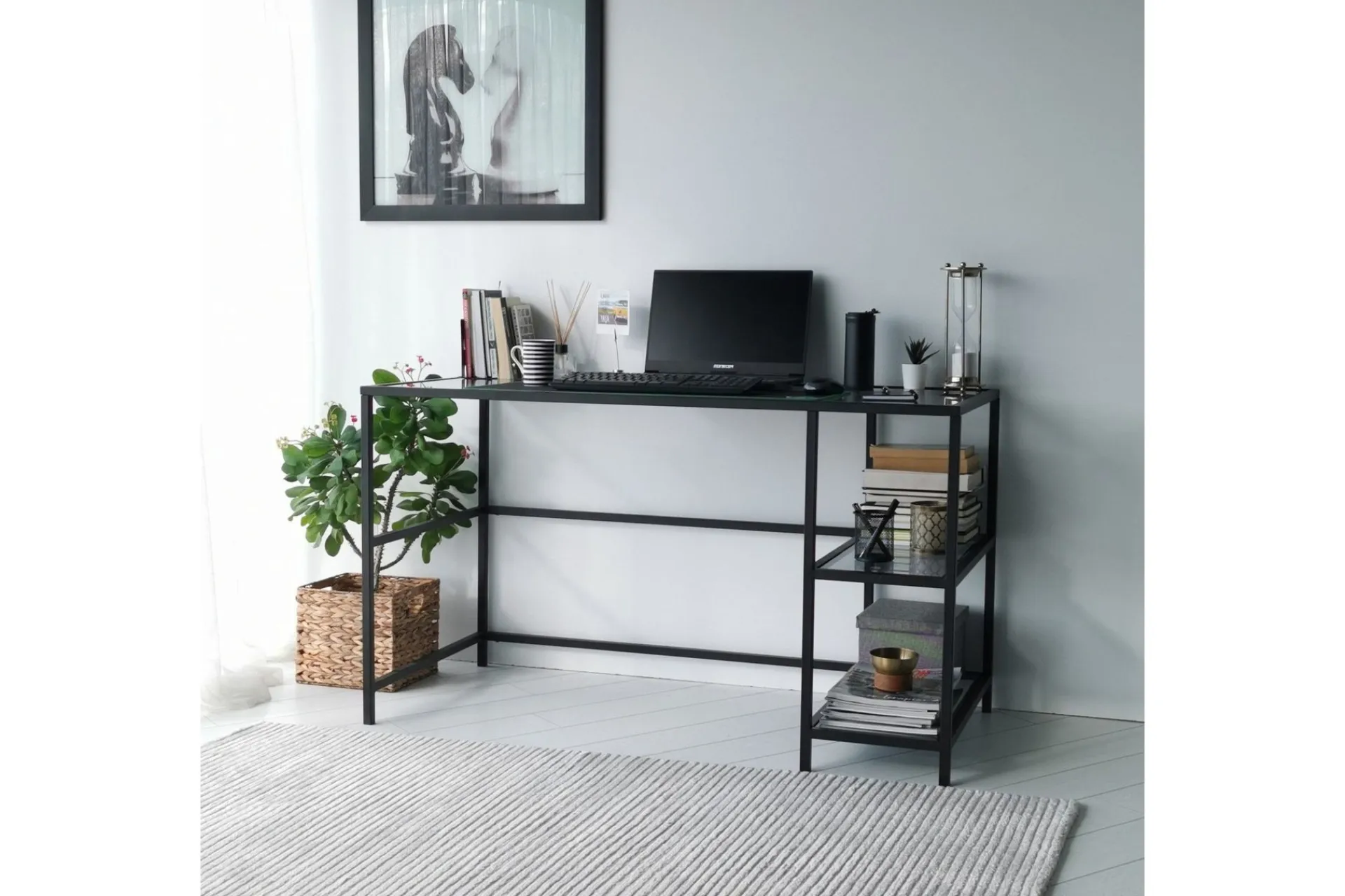Kontorbord-Sabani Skrivebord 130 cm med Oppbevaring 2 Hyller Svart,Røykfarget