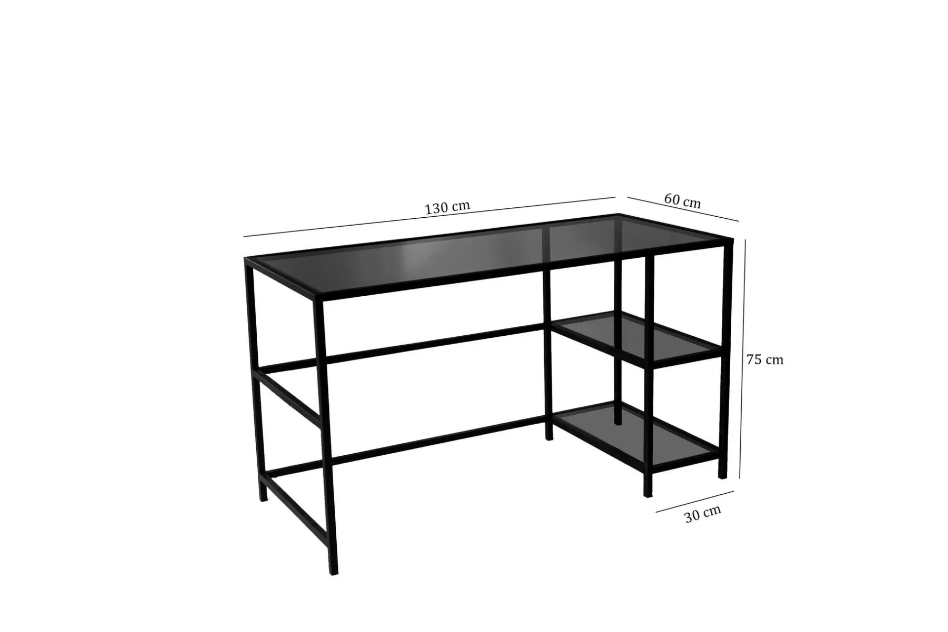 Kontorbord-Sabani Skrivebord 130 cm med Oppbevaring 2 Hyller Svart,Røykfarget