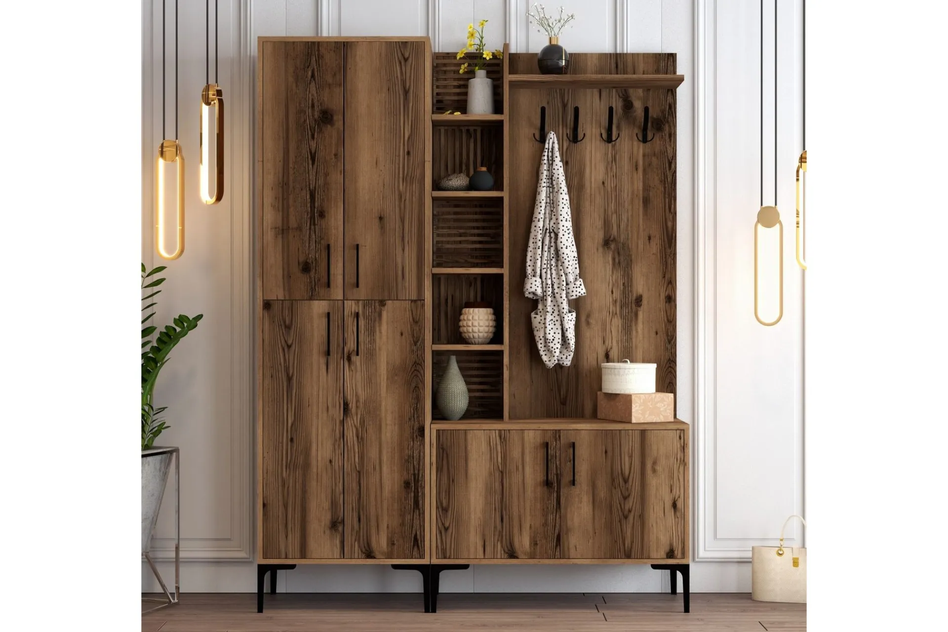 Møbelsett Til Gang & Entre|Gangoppbevaring-Schmida Gangmøbelsett 150 cm Mørkebrun