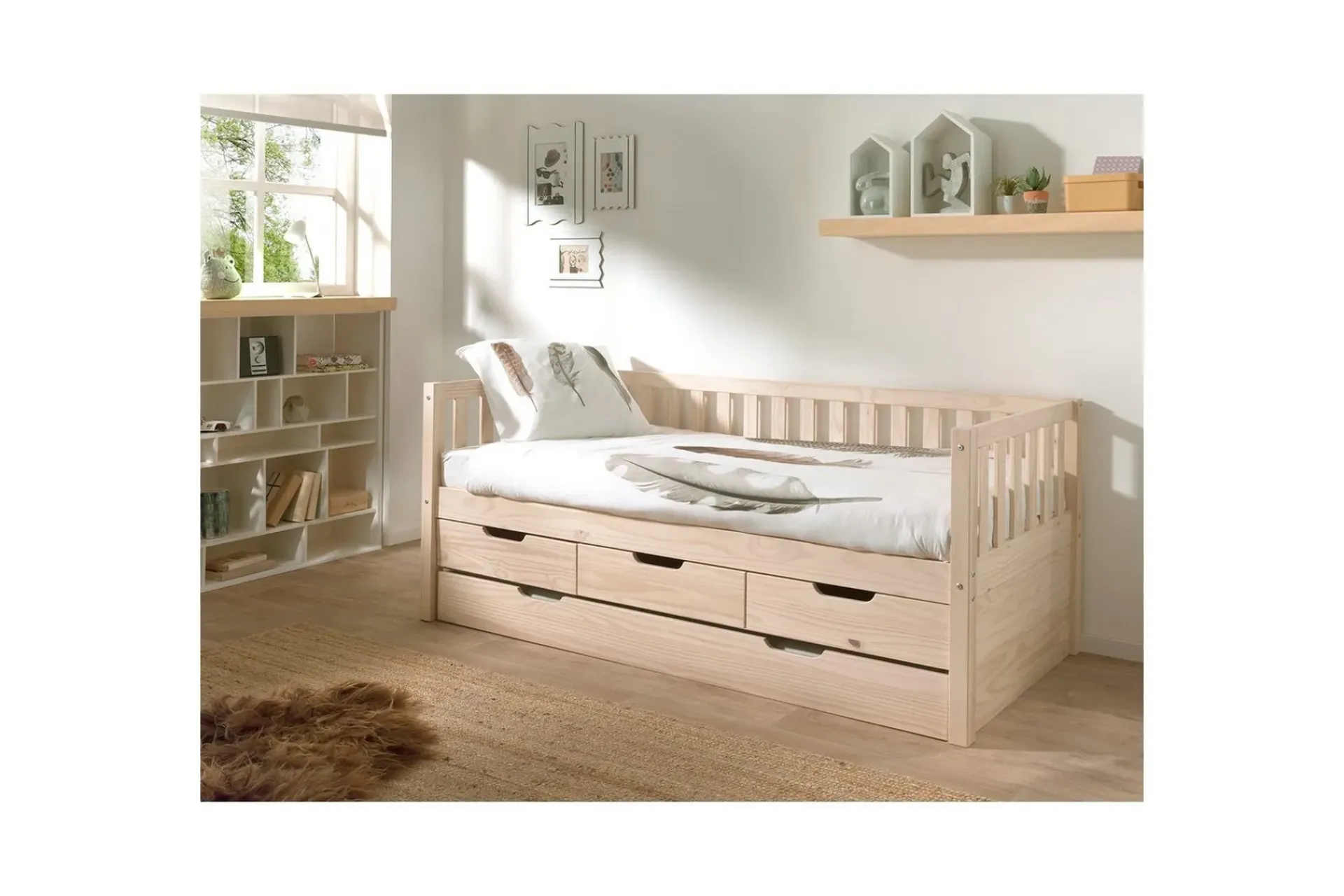 Seng Fritz med 3 skuffer og underbed Naturlig