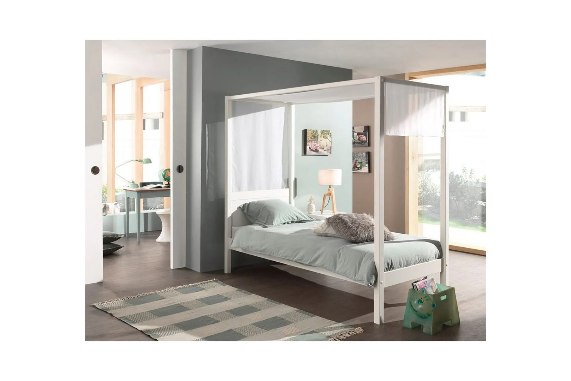 Barneseng & Juniorseng-Seng med tekstil Pino Canopy Hvit