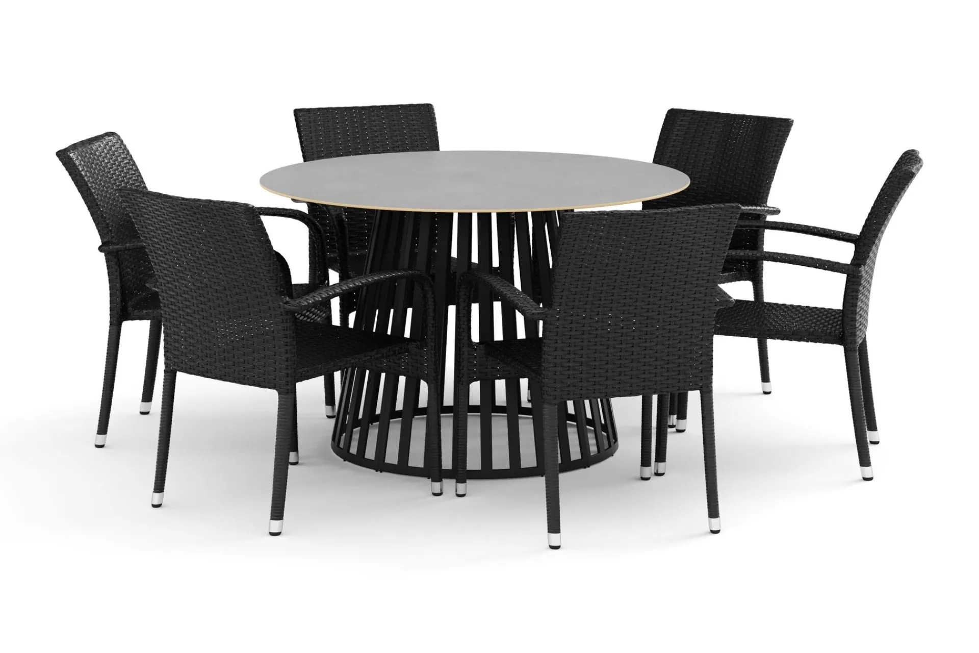 deNoord Sensi utendørs spisegruppe 120 cm med 6 Sanna regulerbare stoler