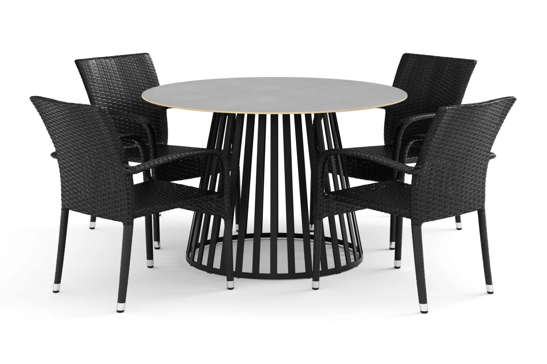 deNoord Spisegrupper Hage-Sensi utendørs spisegruppe 120 cm med 4 Thor Light utelenestoler