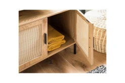 Wohnling Baderom|Baderomsskap-Servantensokkel melaminbelagt MDF, eik utseende, rottingfront, metallben, moderne loftstil 2 dører Brun,Svart