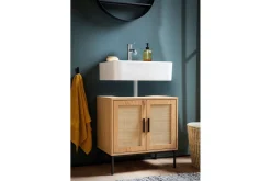 Wohnling Baderom|Baderomsskap-Servantensokkel melaminbelagt MDF, eik utseende, rottingfront, metallben, moderne loftstil 2 dører Brun,Svart