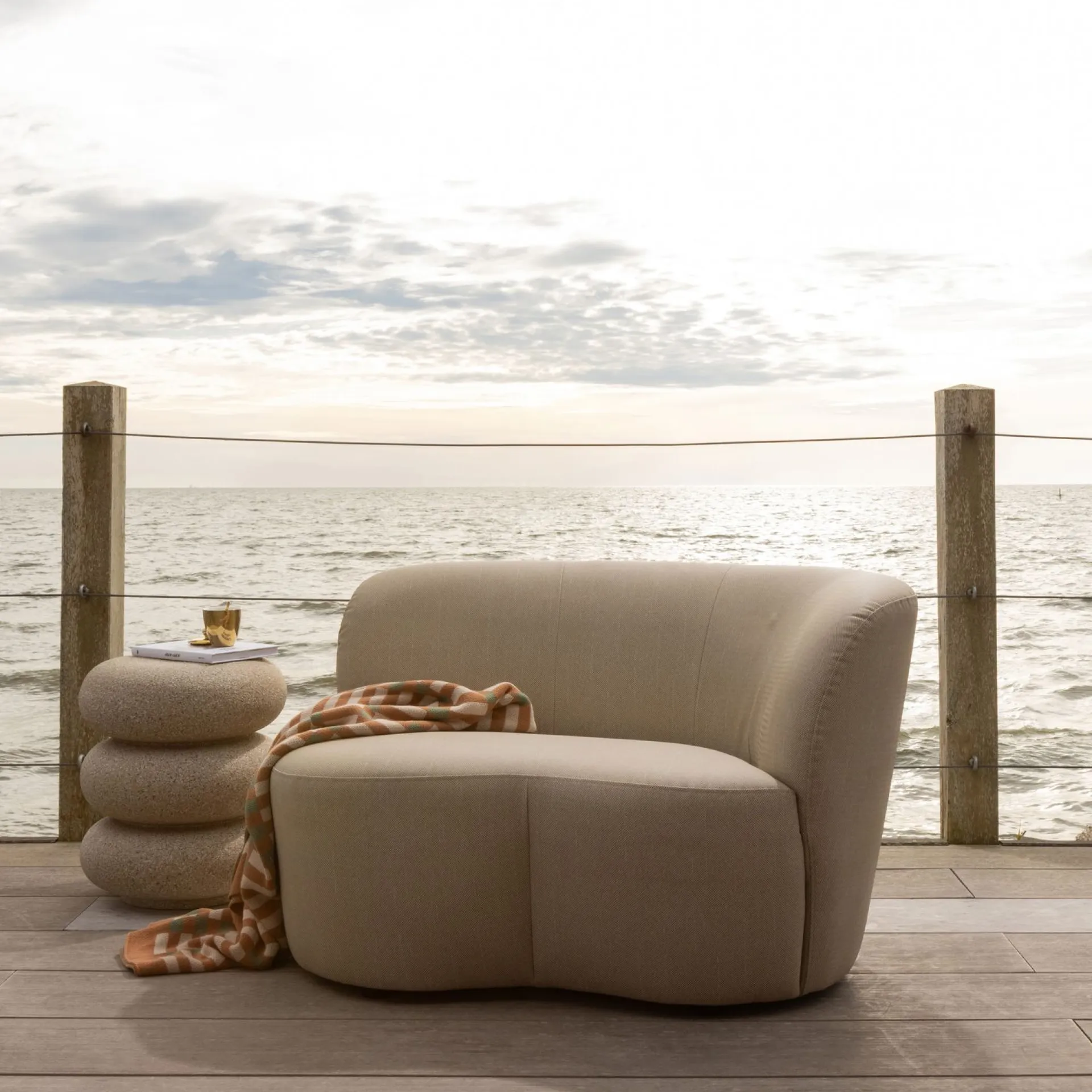 WOOOD Moduler|Moduler-2-seters sofa Stone utendørs høyre sand