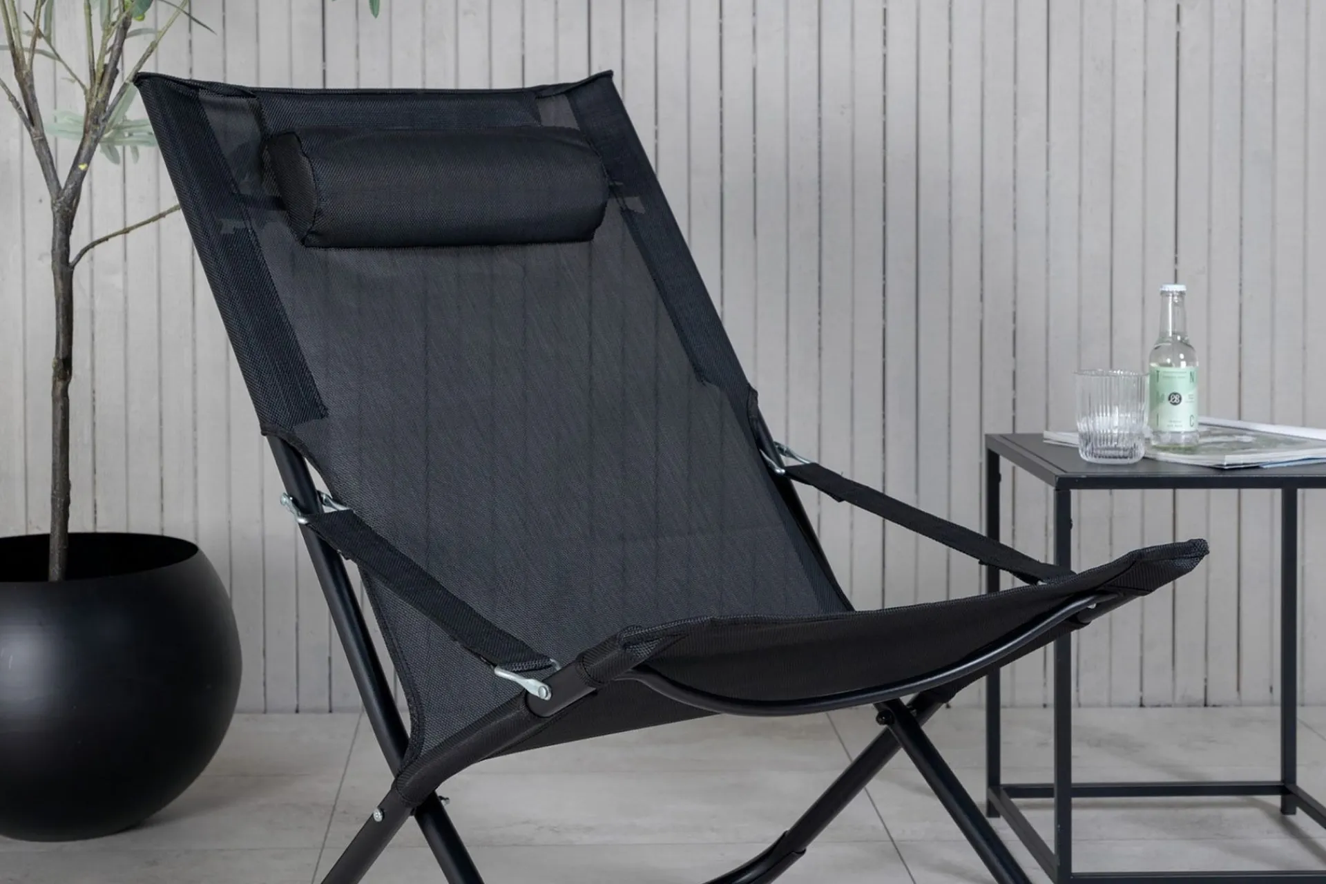 Venture Home Solstoler|Friluftsutstyr-Seville Relaxstol Sammenleggbar med Pute Svart