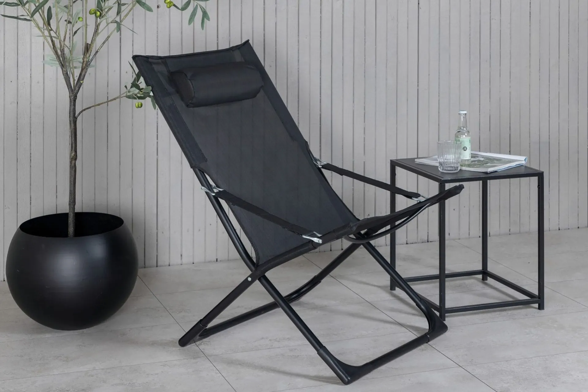 Venture Home Solstoler|Friluftsutstyr-Seville Relaxstol Sammenleggbar med Pute Svart