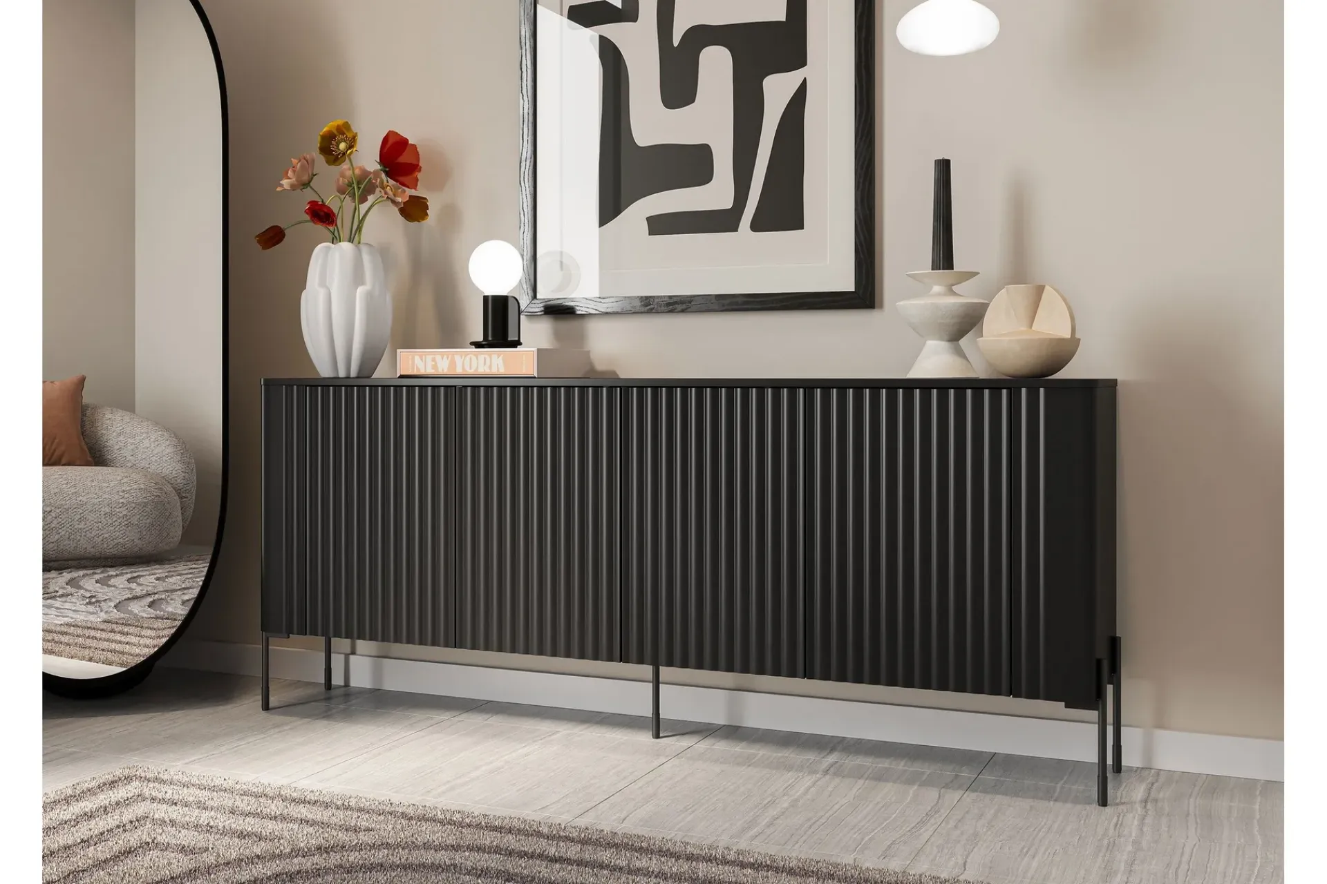 Sideboard & Skjenker-Sherie Skjenk 190x40 cm Svart,Brun