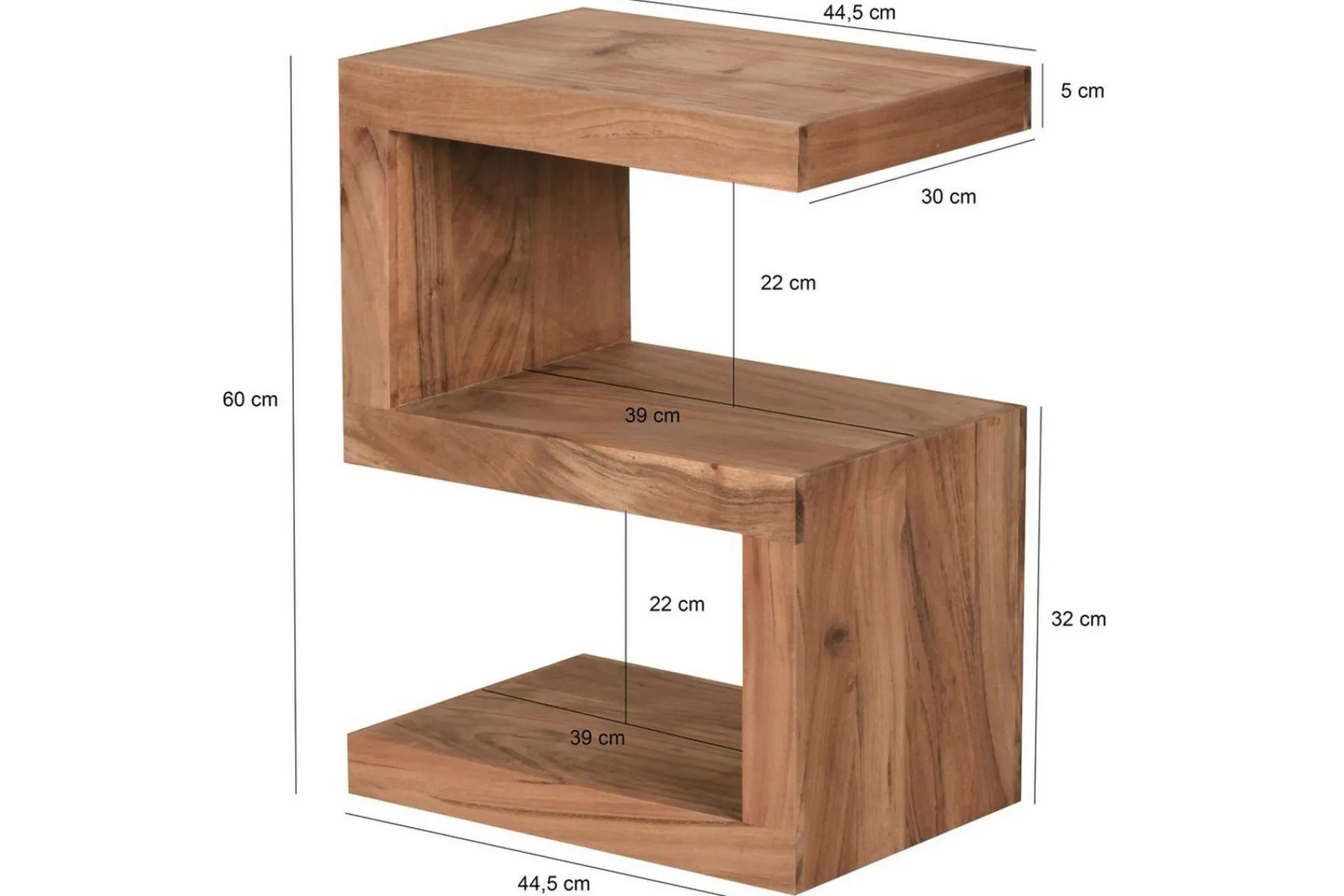 Wohnling Avlastningsbord-Sidebord Heltre, S kube, landlig stil Akasie Brun
