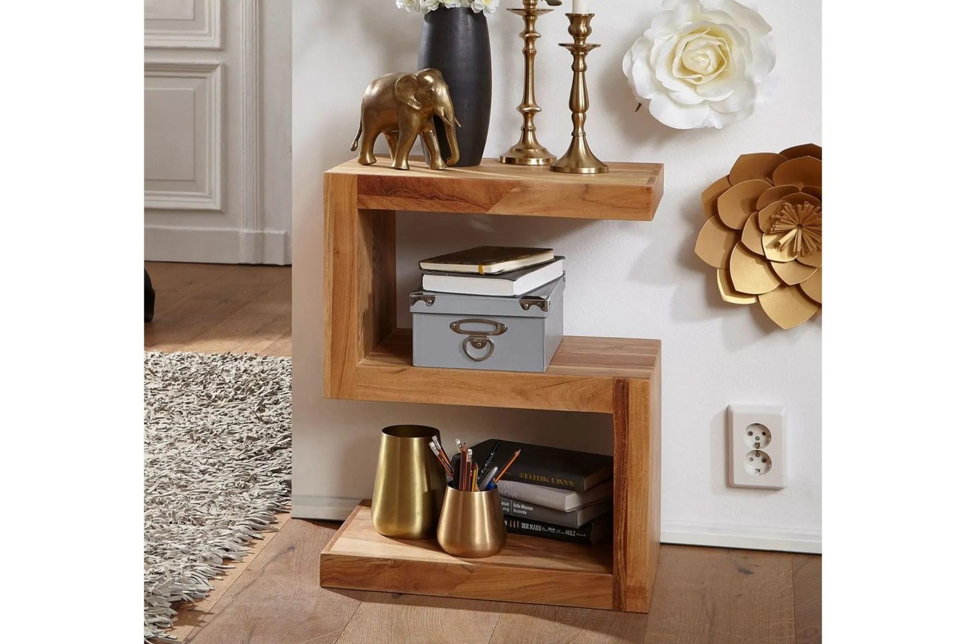 Wohnling Avlastningsbord-Sidebord Heltre, S kube, landlig stil Akasie Brun