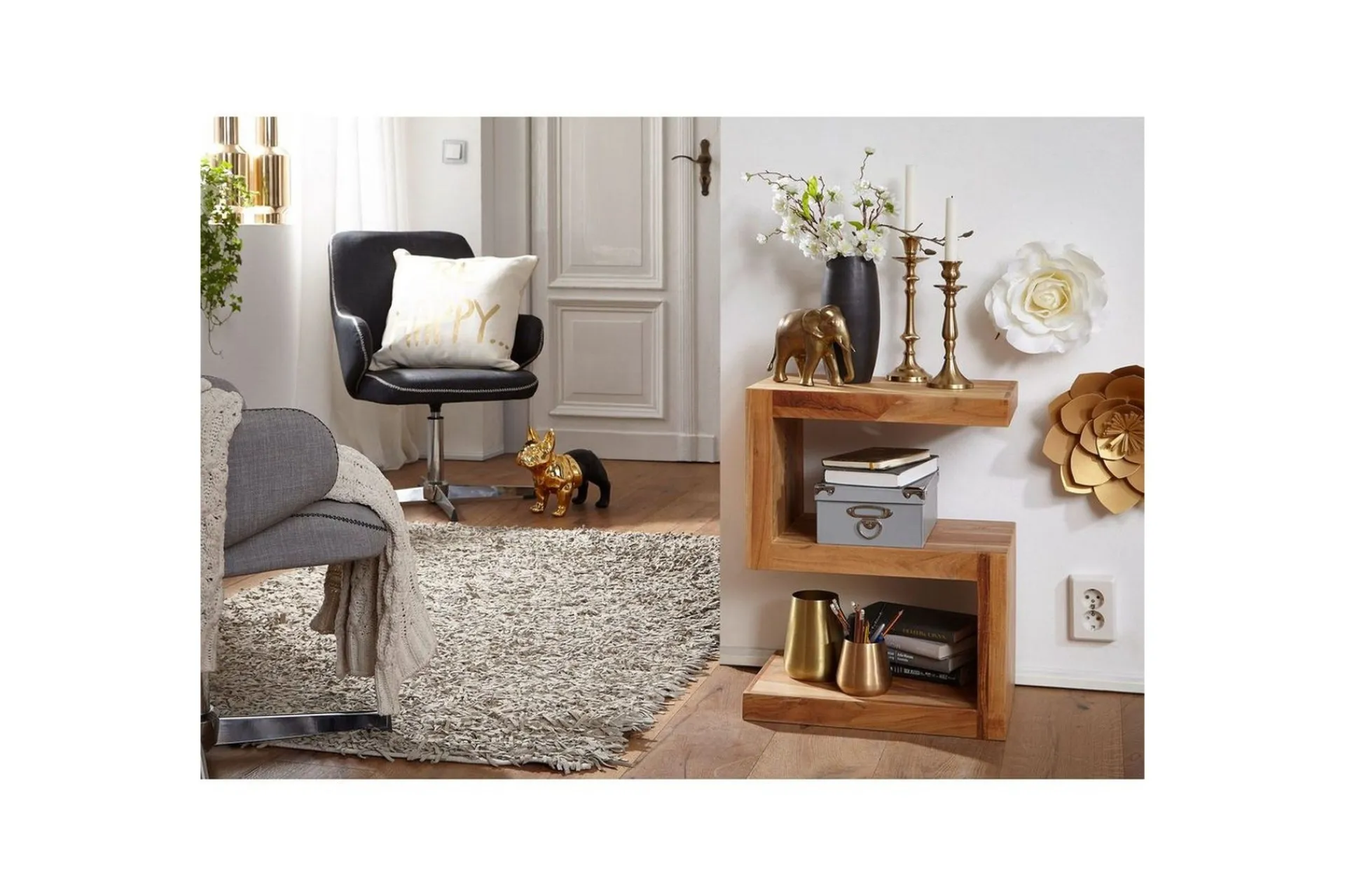 Wohnling Avlastningsbord-Sidebord Heltre, S kube, landlig stil Akasie Brun