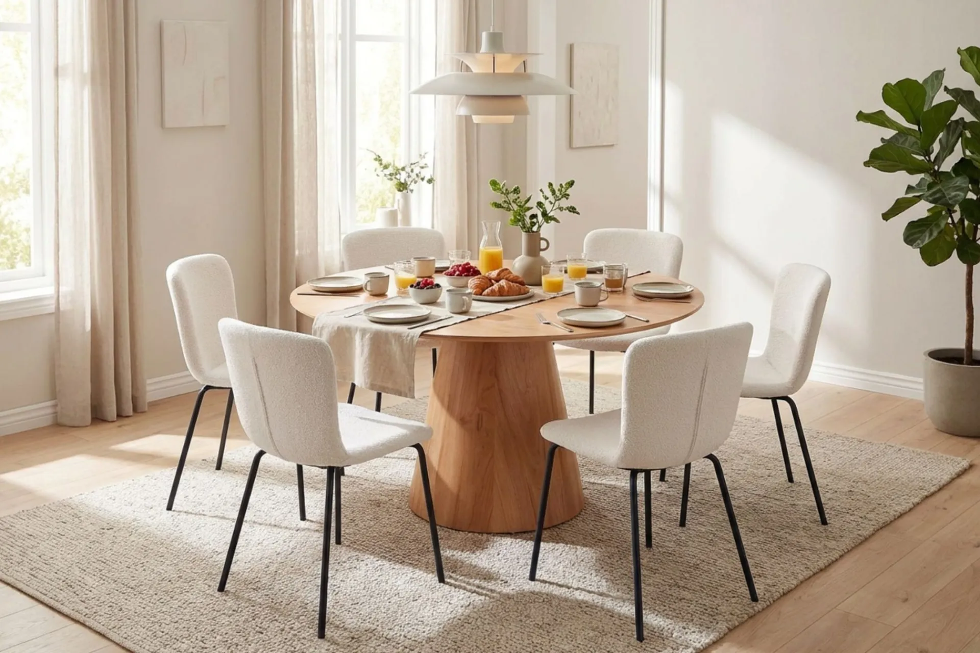 Bark Spisegrupper-Siena spisegruppe rund 130 cm med 6 Katy spisestoler Eik