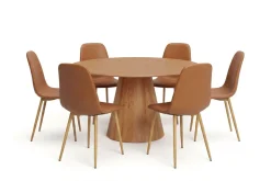 Bark Siena spisegruppe rund 150 cm med 6 Nibe spisestoler