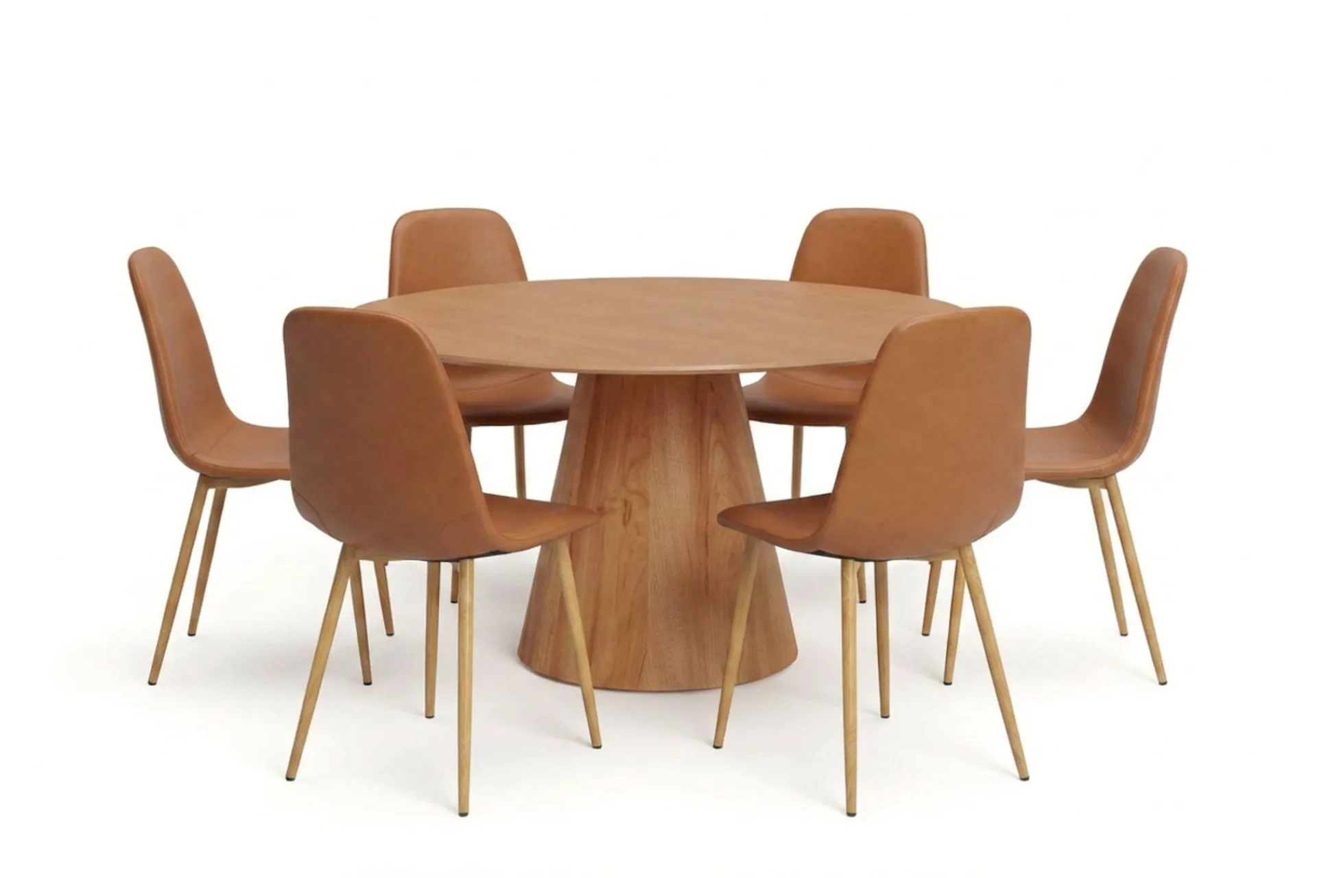 Bark Siena spisegruppe rund 150 cm med 6 Nibe spisestoler