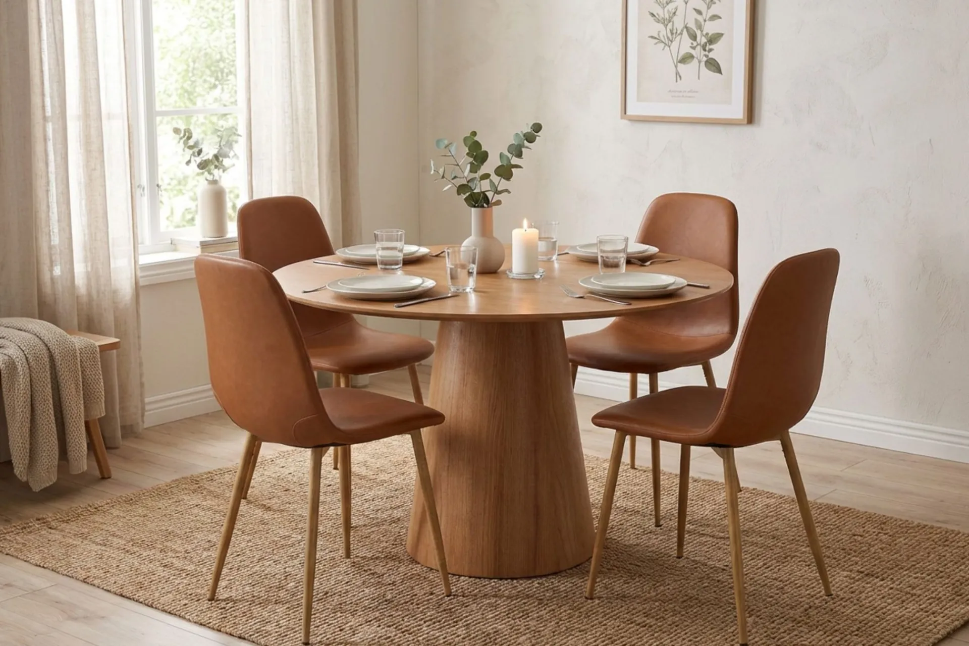 Bark Spisegrupper-Siena spisegruppe rund 110 cm med 4 Nibe spisestoler Eik