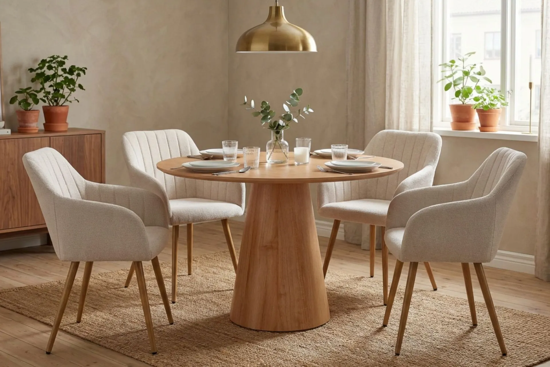 Bark Siena spisegruppe rund 110 cm med 4 Filippa spisestoler