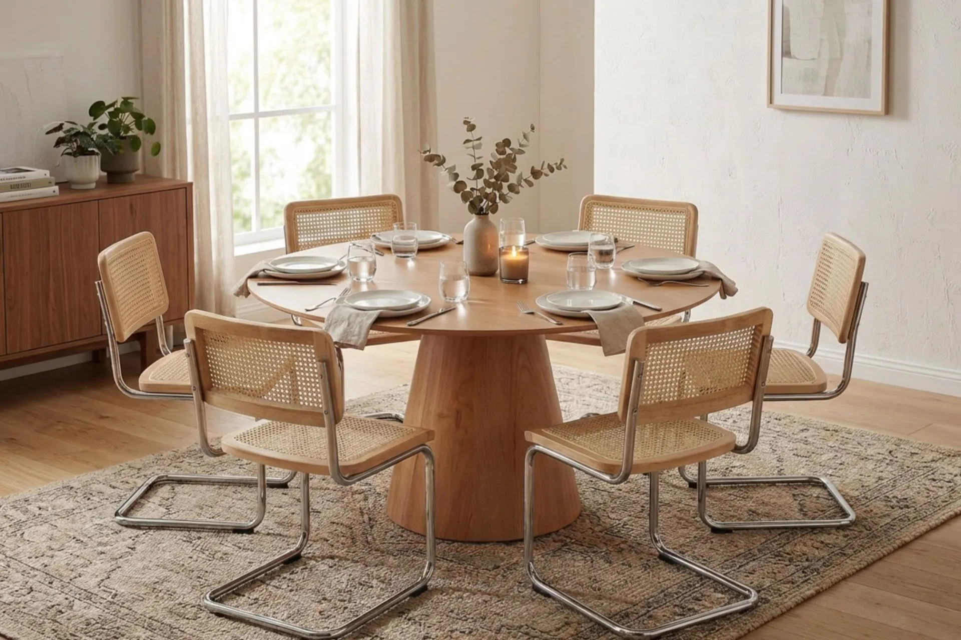 Bark Siena spisegruppe rund 150 cm med 6 Build spisestoler