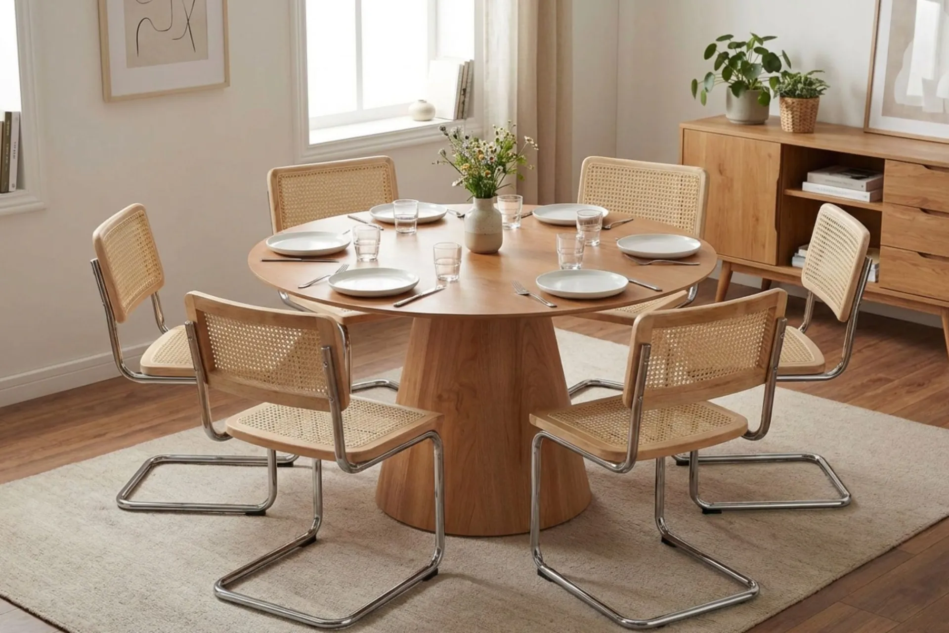 Bark Spisegrupper-Siena spisegruppe rund 130 cm med 6 Build spisestoler Eik