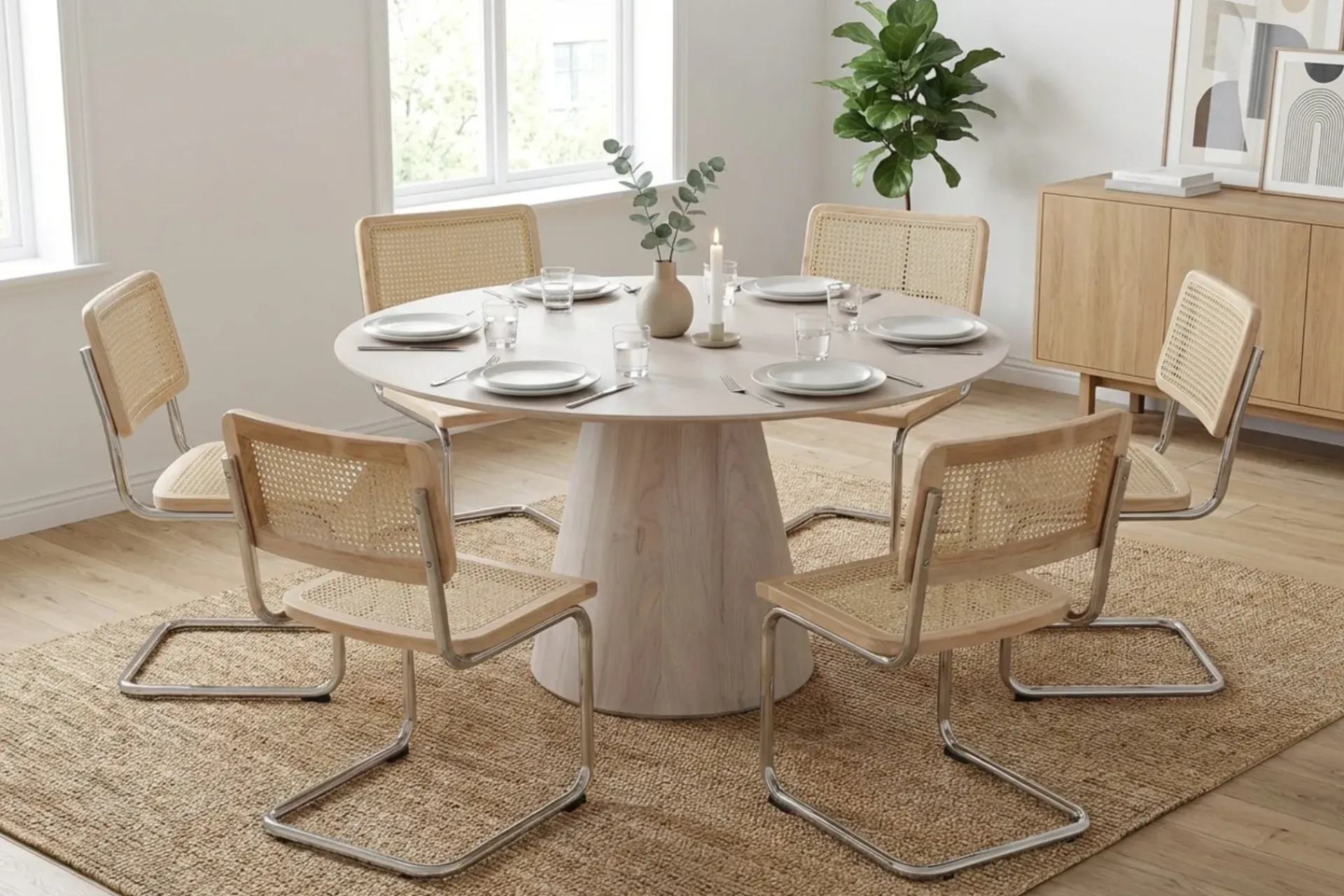 Bark Siena spisegruppe rund 150 cm med 6 Build spisestoler