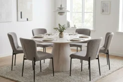 Bark Spisegrupper-Siena spisegruppe rund 150 cm med 6 Elsie spisestoler Hvitlasert