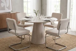 Bark Siena spisegruppe rund 110 cm med 4 Milva spisestoler