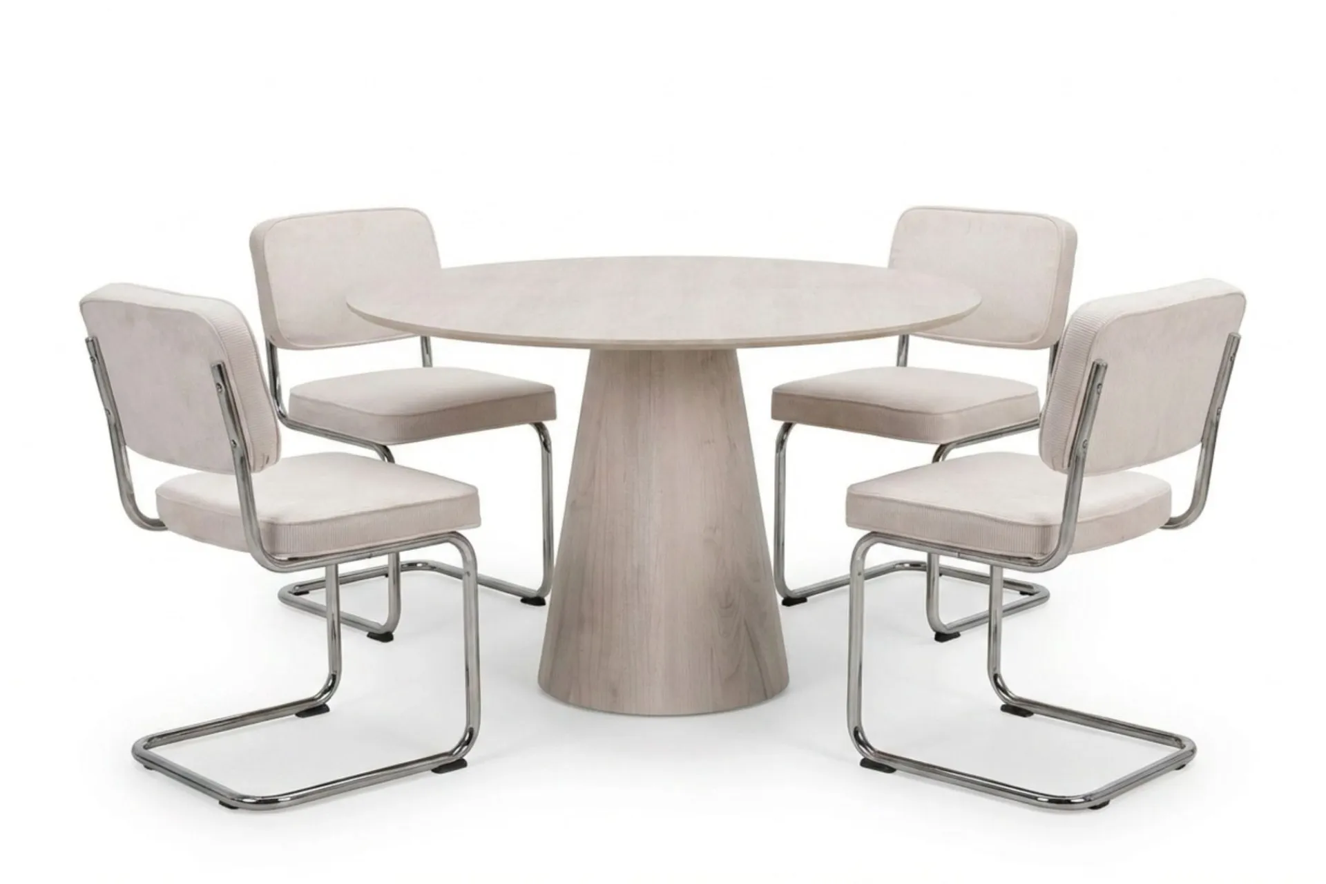 Bark Siena spisegruppe rund 110 cm med 4 Milva spisestoler