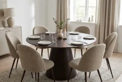 Bark Spisegrupper-Siena spisegruppe rund 150 cm med 6 Nibe Plus spisestoler Røkt eik
