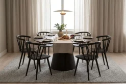 Bark Siena spisegruppe rund 130 cm med 6 Tyrö spisestoler