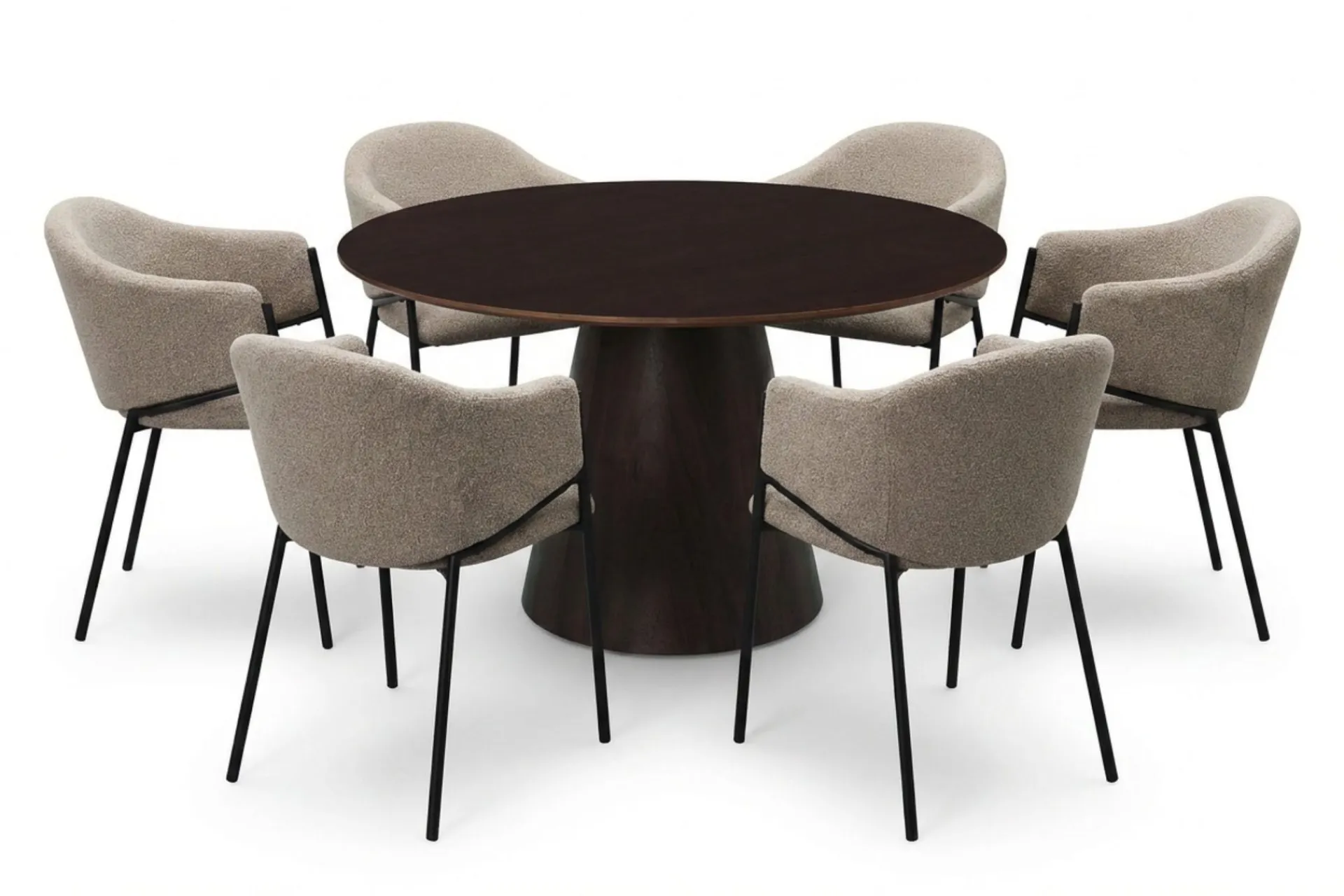 Bark Siena spisegruppe rund 150 cm med 6 Filip spisestoler